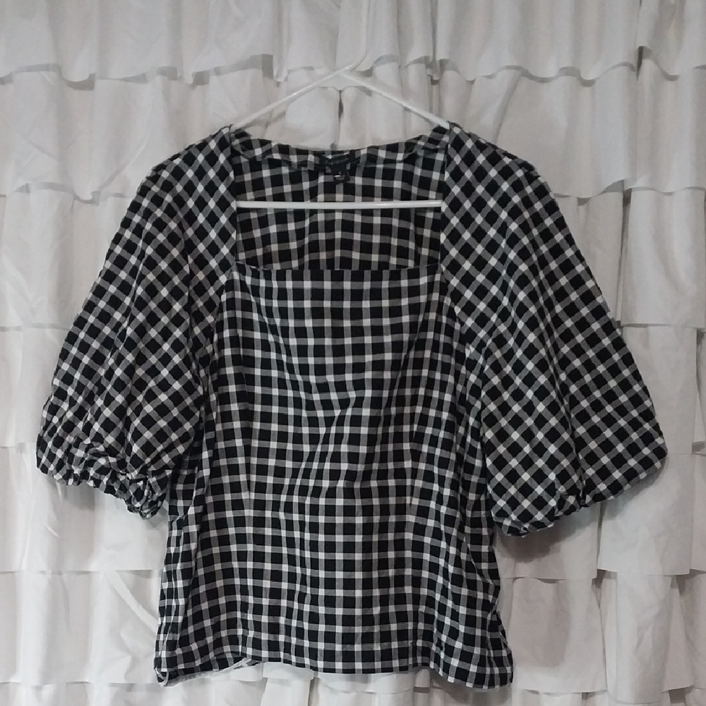 Black and White Checkered Women's Top By Ann Taylor Size 12